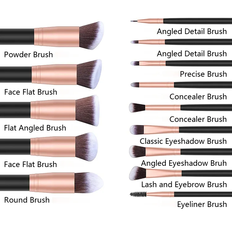 Free Sample 14pcs Wooden Handle Synthetic Black Brushes Makeup Cosmetic