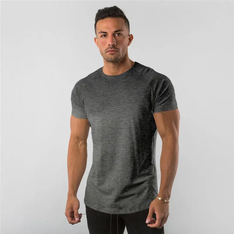 

Summer Workout Muscle Building Running Top Plain Dyed Short Sleeve Solid Gym Sport Compression Cotton Blank T Shirt for Men