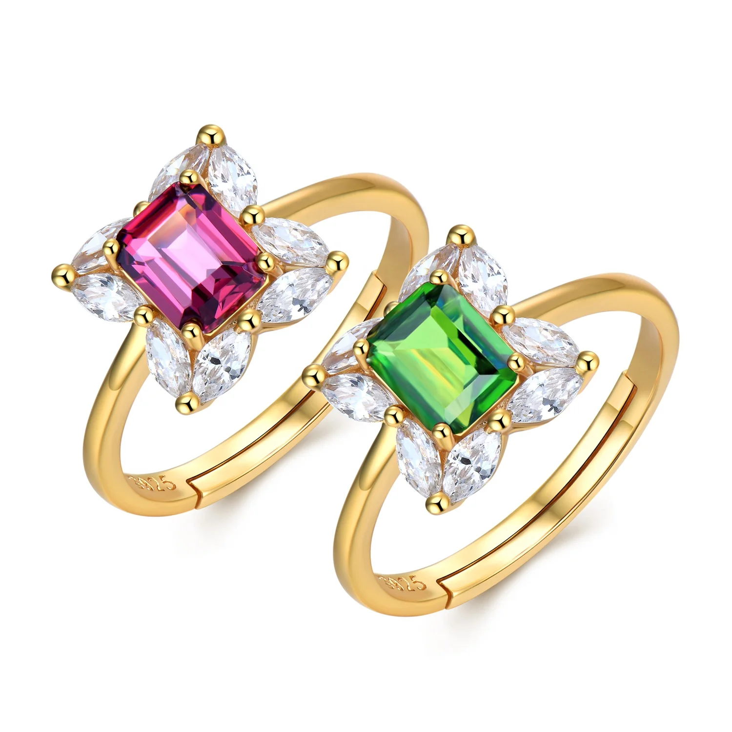 

Flower shape Rings Garnet/Diopside Natural stone 925 sterling silver Fingers Ring for Women Jewelry Gold Plated Wholesale