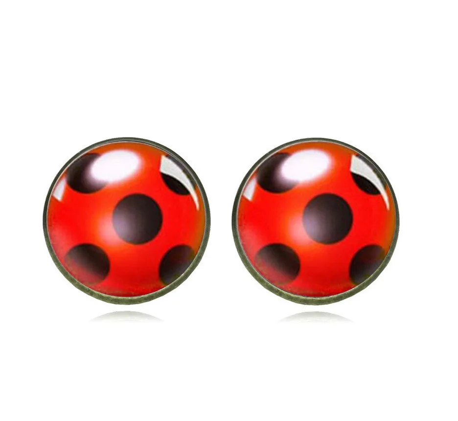 

Women Fashion Ladybug Stud Earrings Jewelry Hot Sale Cosplay Ladybug Girl Style Circle Insect Animal Earrings 2021 Jewelry Gifts