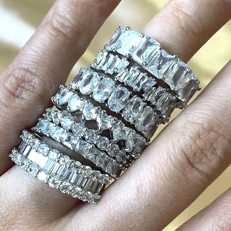 

Jialin jewelry New fashion womens ring bling bling baguette diamond double zircon rings
