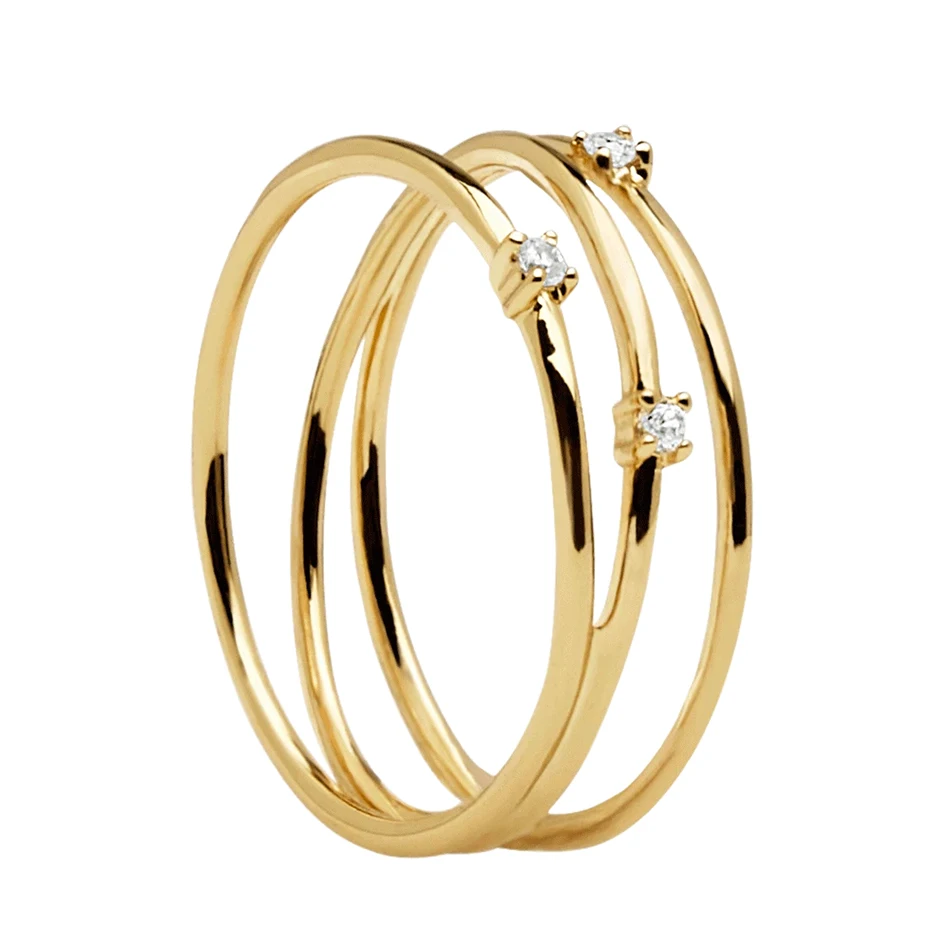 

18K Gold Jewelry 925 Sterling Silver Gold Plated Cubic Zircon Triple Ring