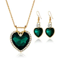 

Express Free Shipping Fashion 2020 Heart Love Shaped Rhinestone Lovers Jewelry Set Crystal Valentine Day Earrings Necklace Suit