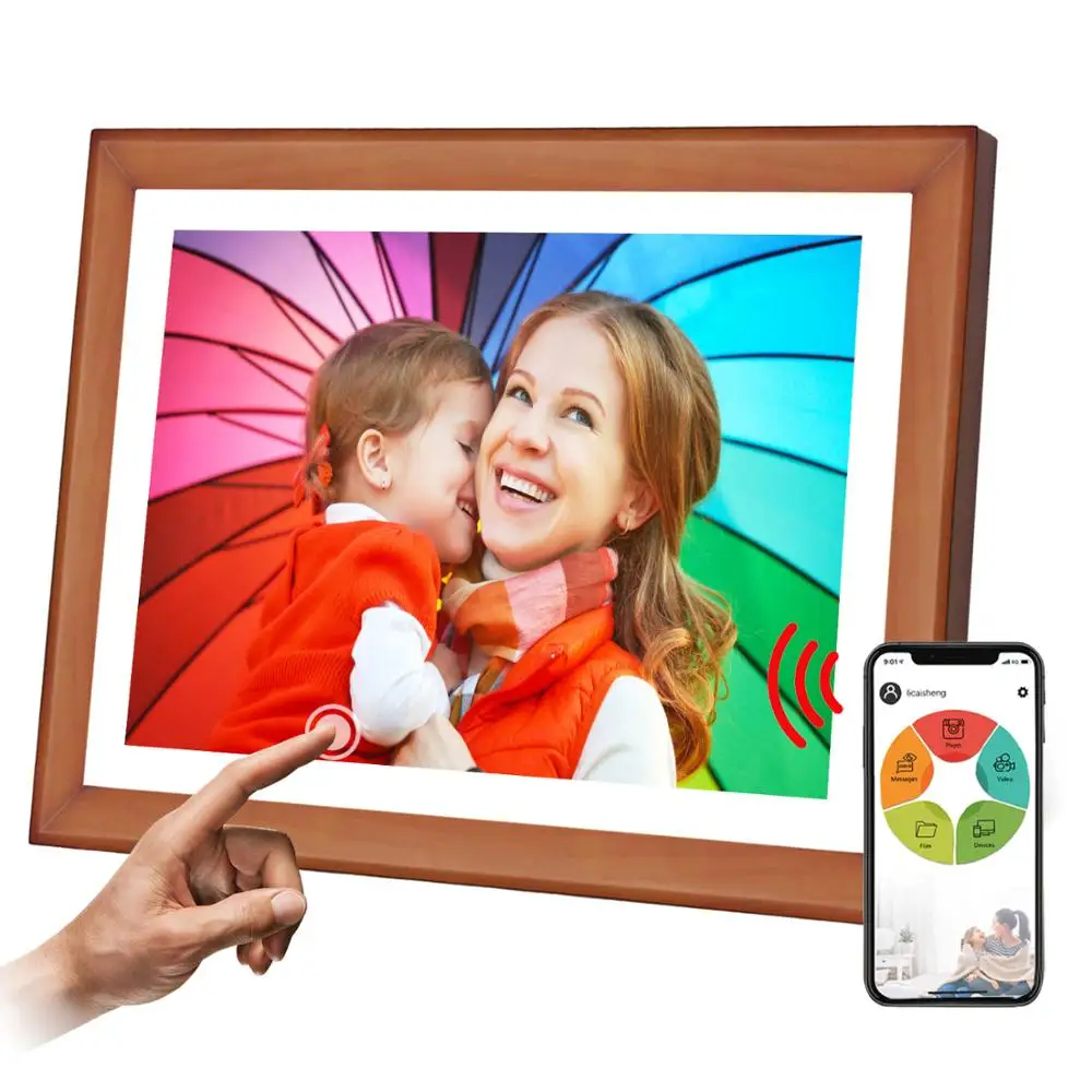 

IPS 10 Inch Digital WiFi Photo Frame with Motion Sensor 16GB Online Storage SSA ios and android app wooden