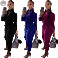 

9120629 wholesale new casual turtleneck solid Long sleeve bind pocket Pant Sets Two Piece Set Women Clothing