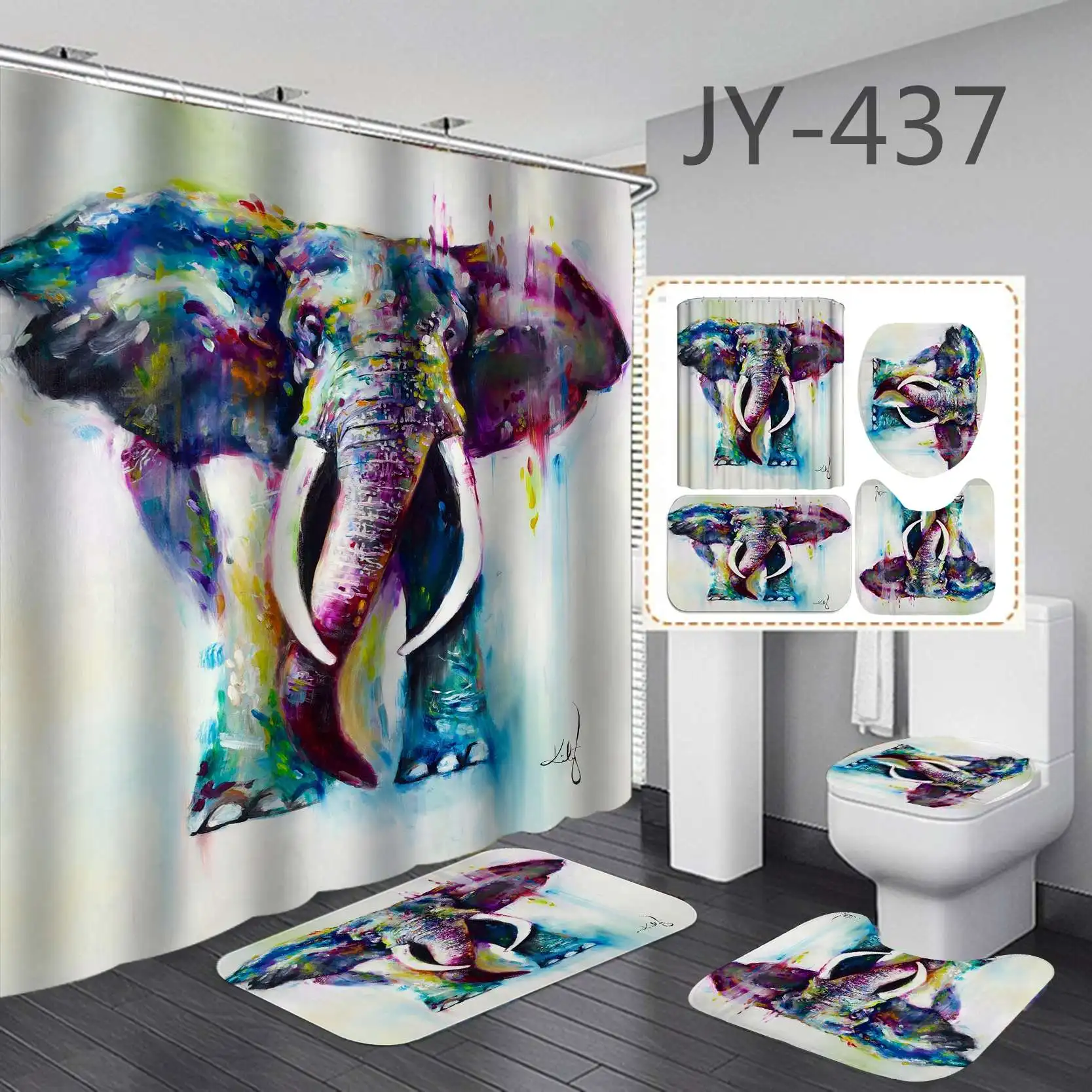 

High quality 2021 New led printing Various postures elephant shower curtain
