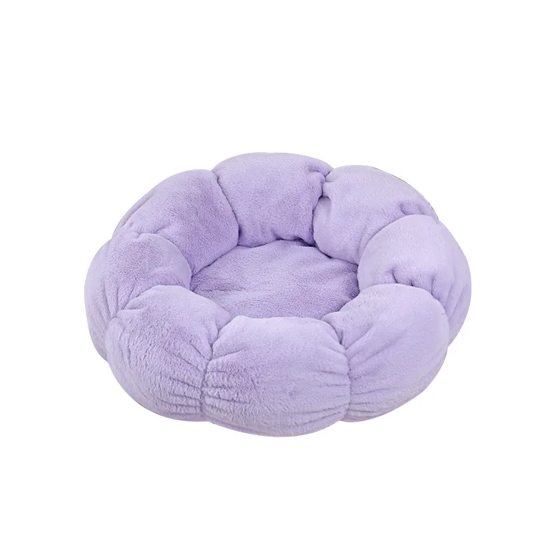 

Long Plush Fluffy Pet Bed For Cat Anti Slip Dot Bottom Calming Puppy Dog Donut Bed Round Cat Bed