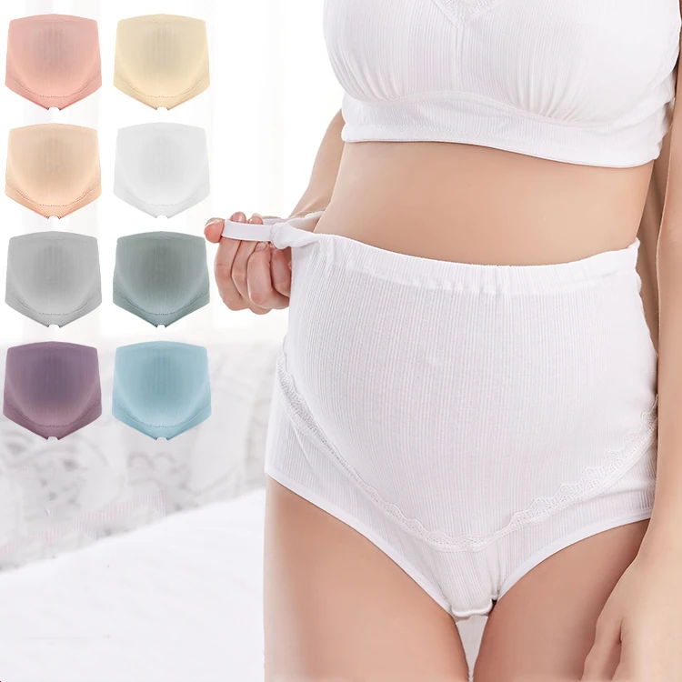 

Breathable adjustable high waist pregnancy panties cotton ribbed pregnant briefs over the bump plus size maternity panties, White, gray, nude, lotus, light pink, green, blue, purple