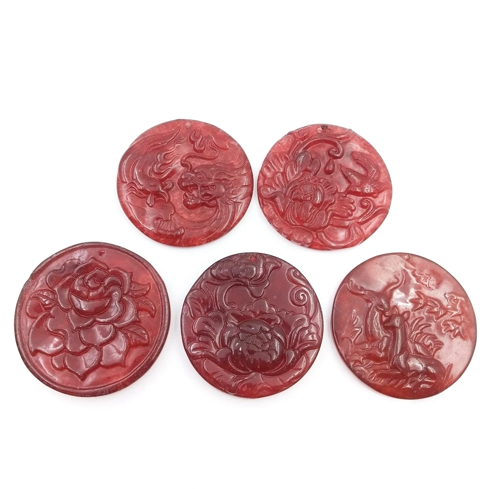 

Wholesale Natural Hand Carved round Shape Pendant Chinese Lucky Amulet Red Jade Quartz Gemstone Carved Crystal Jewelry For Gifts, Multi natural pendant