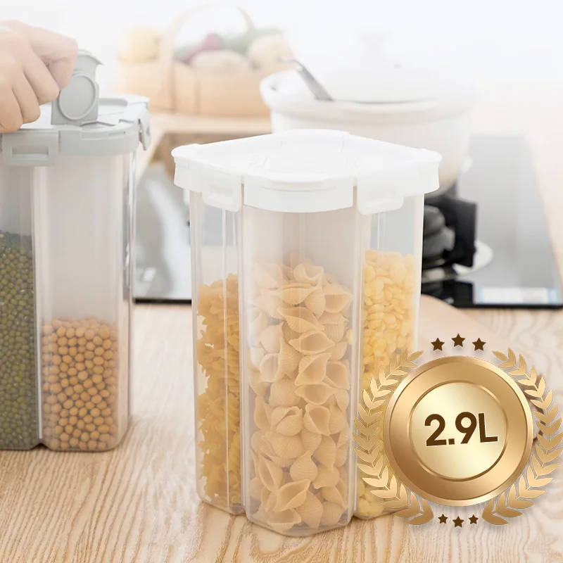 

Eco-Friendly Food Preservation Wholesale Kitchen Airtight Plastic 4 Compartments Containers Canisters Food Storage Jar