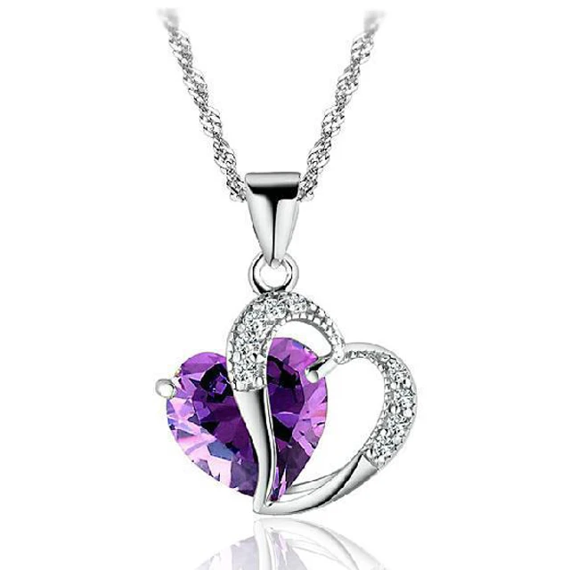 

Wholesale 925 Sterling Silver Purple Crystal Heart Pendant Necklace