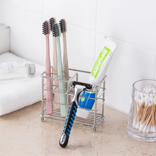 

Family Use Hollow Bottom Standing Toothbrush Toothpaste Storage Five Grids Stainless Steel Toothbrush Holder, Picture showed