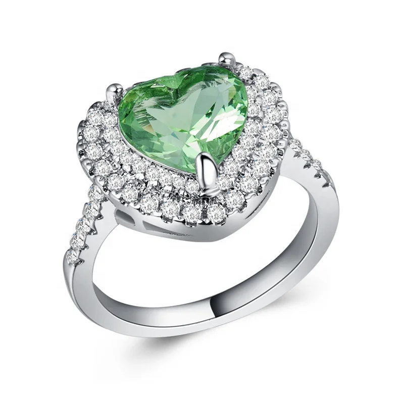 

Silver Color Wedding Green CZ Rings Cubic Zirconia Party Crystal Rings for Women Girls Jewelry Wholesale
