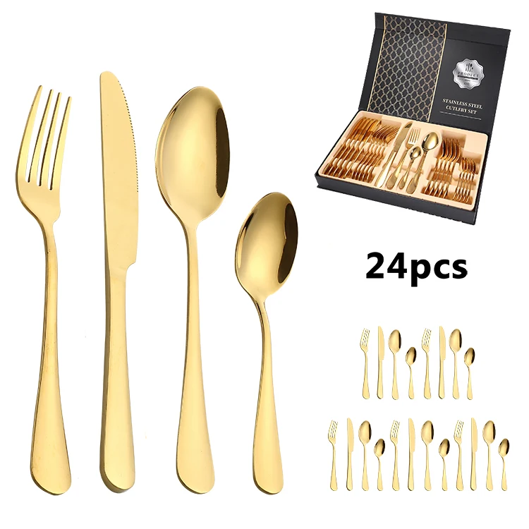 

Amazon Stainless Steel Silverware Gold 24pcs Cutlery Set with Box, Silve, gold, rosegold, black, rainbow
