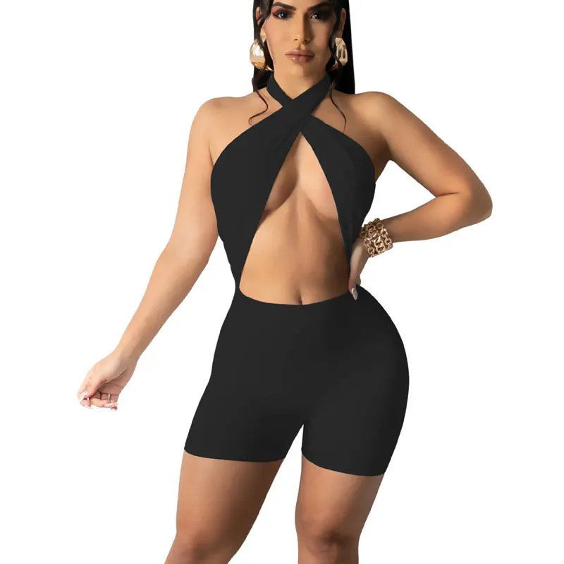 

FS3739A 2021 top trends women clothing hot sale halter short jumpsuits and romper