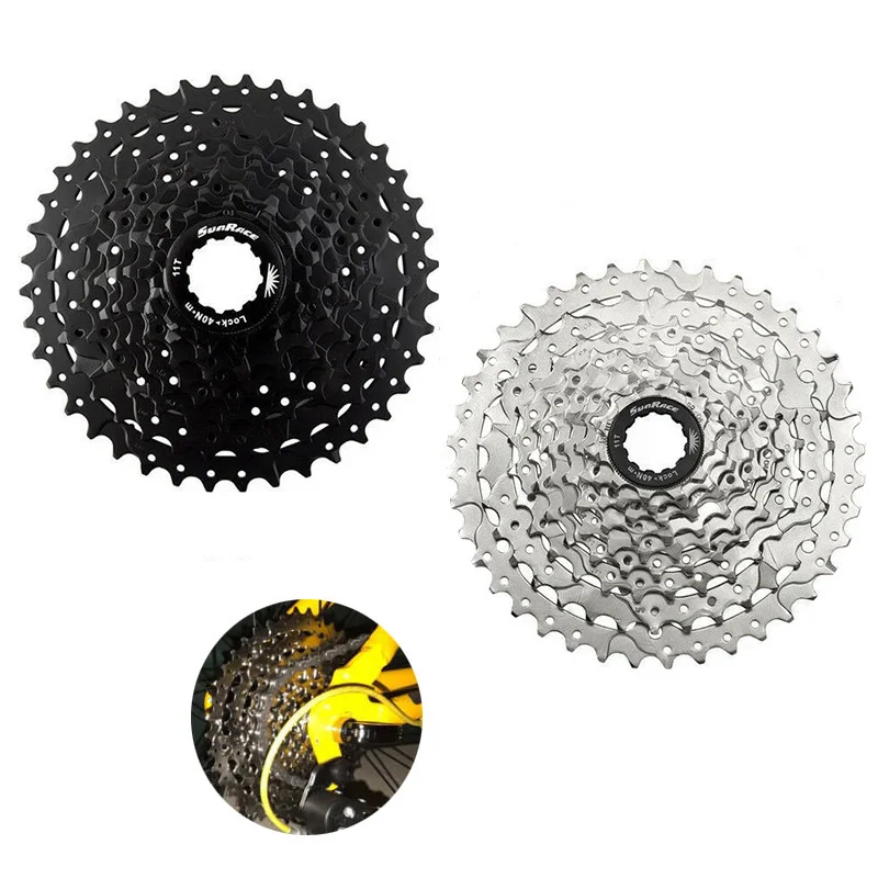 

Sunrace 9 Speed Cassette 11-40T Mountain Bike Freewheel X9 Chain Cogs Wide Ratio MTB Freewheel, Silver/black