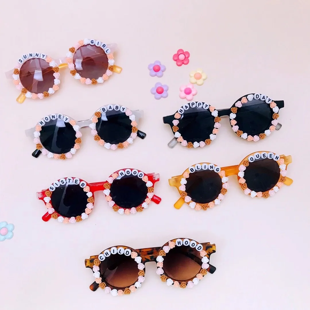 

2021 wholesale plastic round children's sunglasses kids floral anti-UV sunglasses
