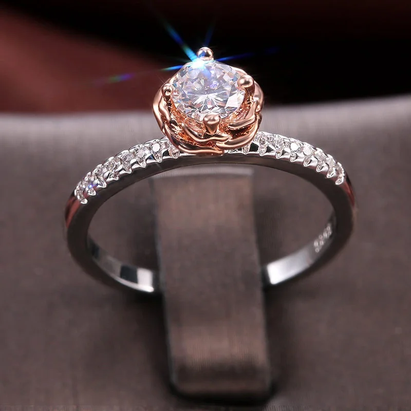 

Fashion Elegant Women Dazzling Flower Ring Zircon Anniversary Ring High Quality Delicate Crystal Wedding Engagement Rings