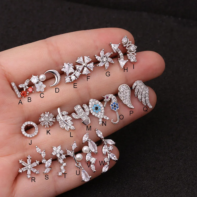 
50pcs/lot New 20g Dainty White/Yellow /Rose Gold Color Stainless Steel CZ Ear Tragus Daith Cartilage Piercing Jewelry 