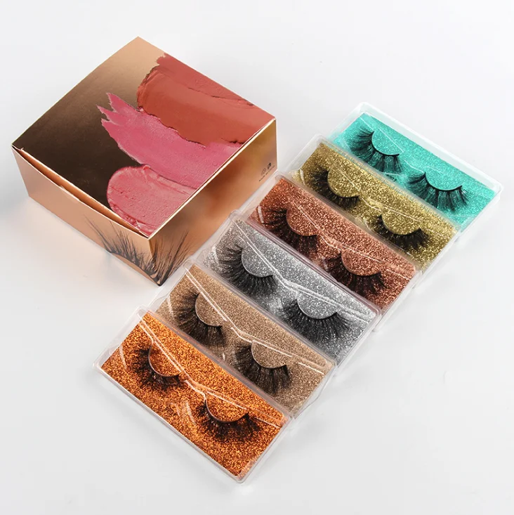 

Hot Selling Fluffy Mink Lashes 25 mm Eyelashes box wholesale 3D Mink Eyelashes lash fans, Black color