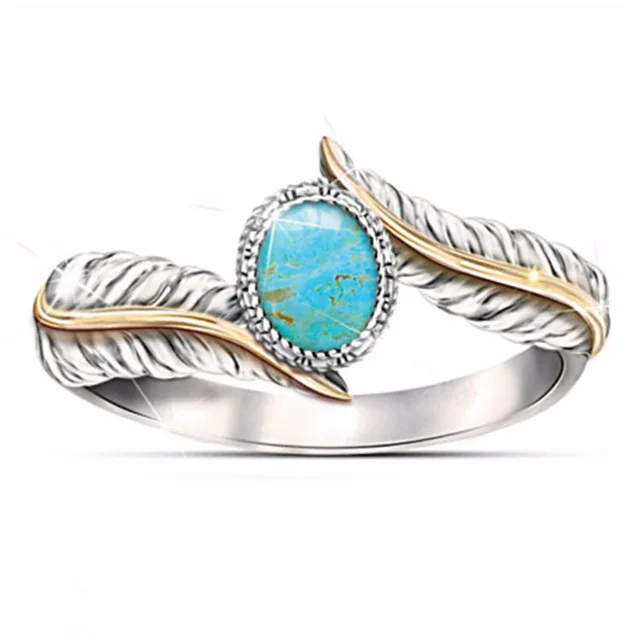 

Retro Bohemian S925 Silver Finger Jewelry for Women Men Oval Turquoise Feather Rings