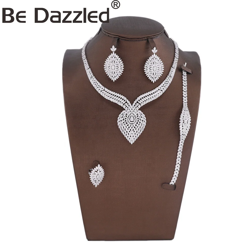 

Bedazzled African Jewelry Sets Woman Luxury Wedding Party Big Zirconia Occasion Silver Plated Jewelry Sets for Woman