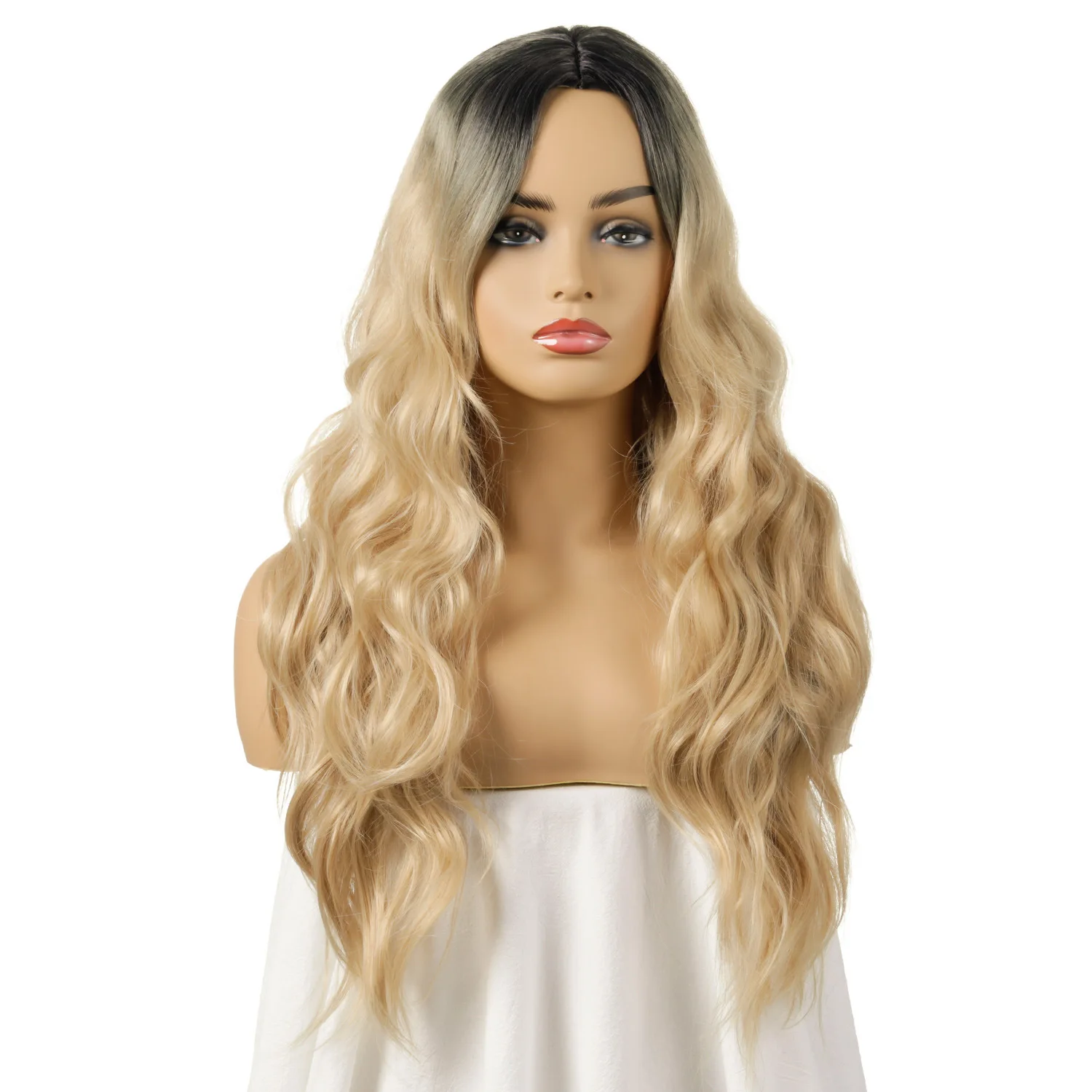 

Fashion Long Gradient Color Lady Big Wavy Long Curly Hair High Temperature Silk natural Casual Party Wigs, Pic showed