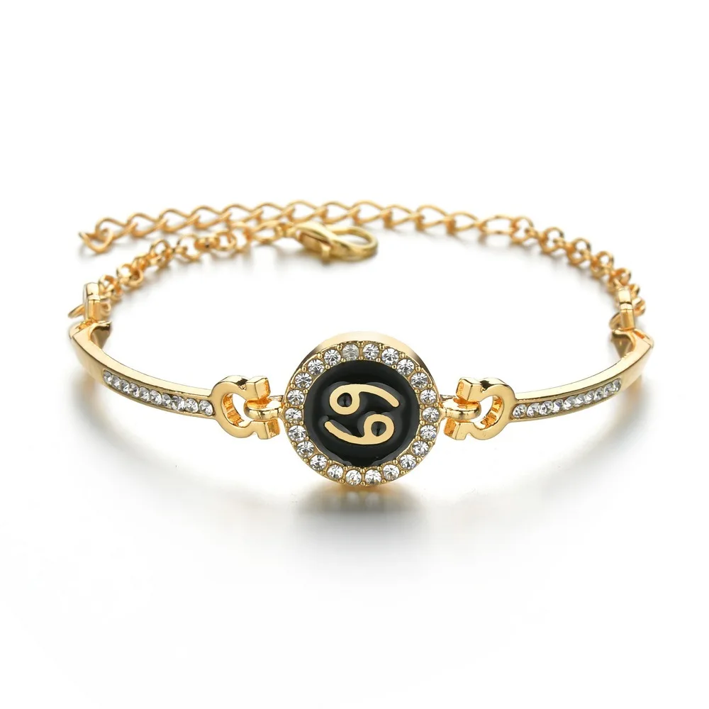 

2021 Latest Design Fashion 12 Zodiac Design Bracelet Gold Color Diamond Pendant Charm Bangle Bracelet Accessories