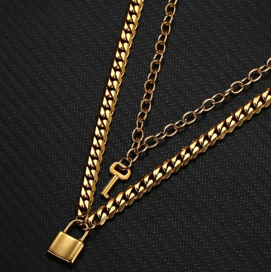 

18K gold stainless steel delicate lock pendant necklace cute padlock necklace chain love jewelry for anniversary gift