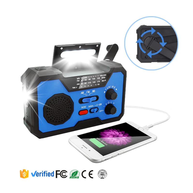 

2000mAh rechargeable built-in battery emergency hand crank portable weather radio solar powered radio, Customized