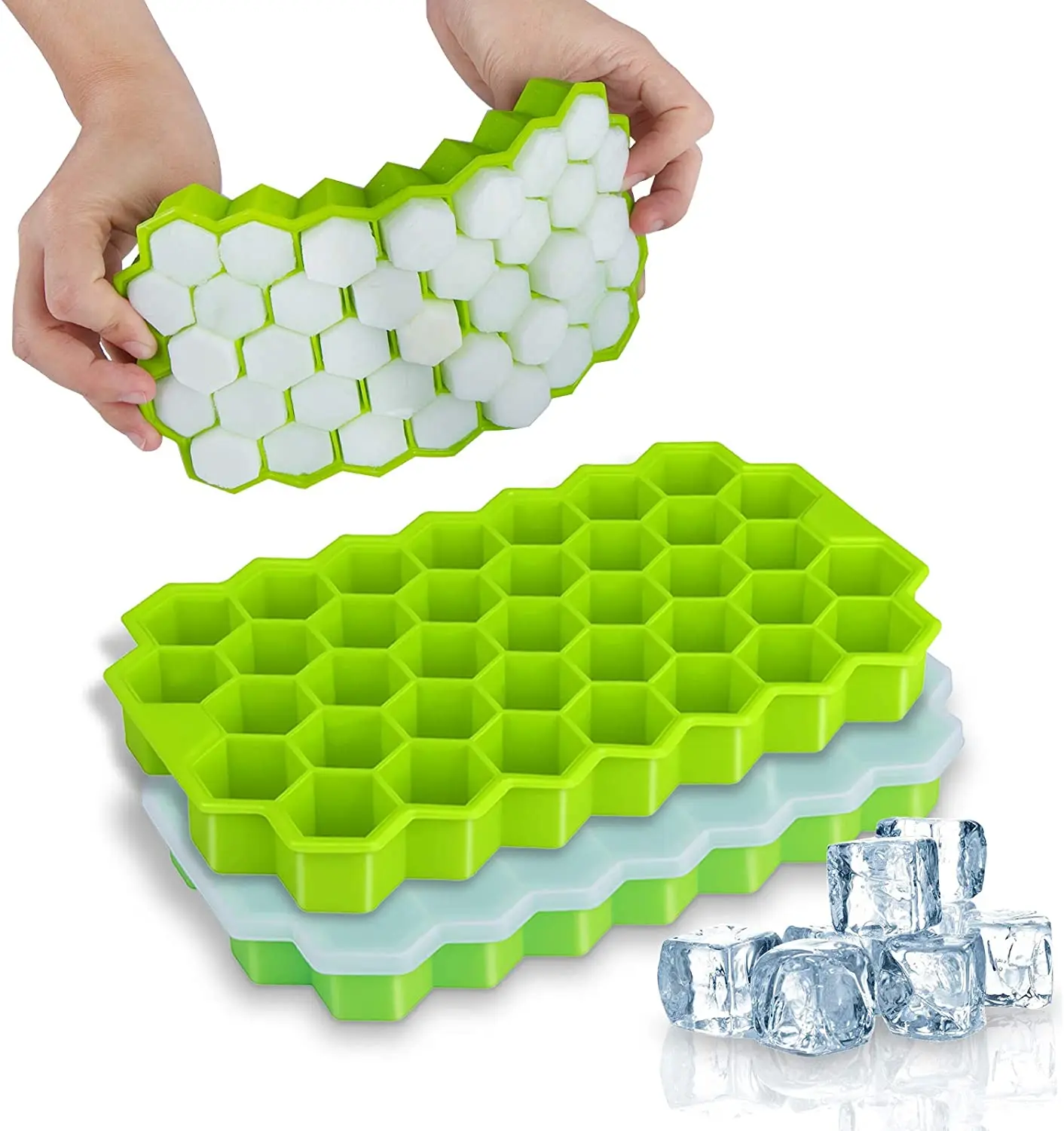 

37 Cavity Novelty Silicone Ice Cube Molds,silicone Honeycomb Ice Cube Trays Maker With Removable Lids