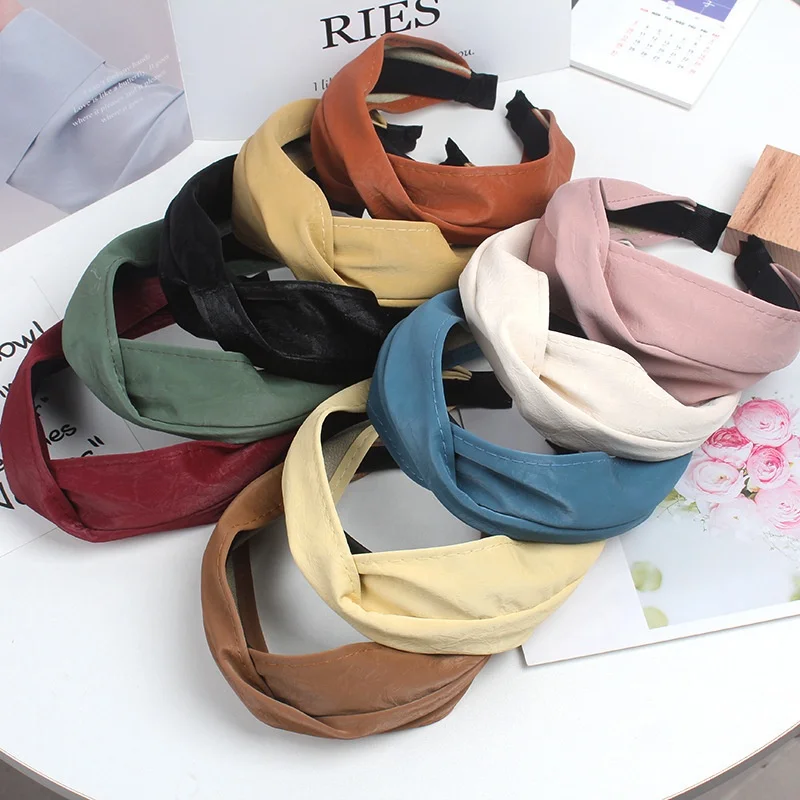 

Korean fashion Soft Leather Extra Wide Crossover Headband for women hair accessories