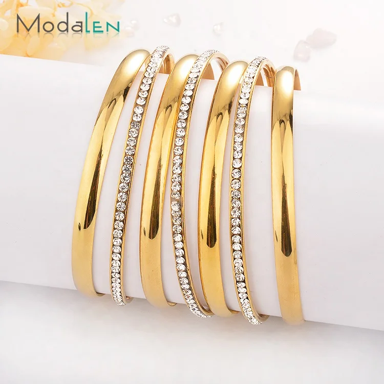 

Modalen Surgical Steel Multiple Rhinestone 18K Gold Bangle Cuff Bracelet, Gold/sliver