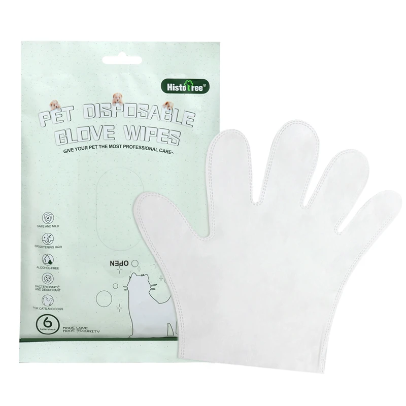 

Factory Wholesale Custom Logo Disposable Wet Non woven Fabric Cat Cleaning Gloves Dog Pet Wipes Gloves