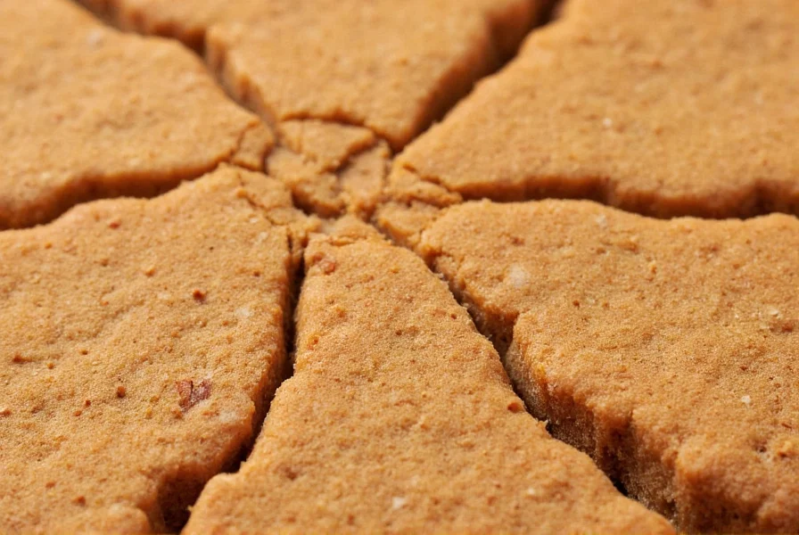 Close-up photograph of a ginger snap cookie showing the characteristic crack pattern on its surface, with visible crystallized sugar and spice particles