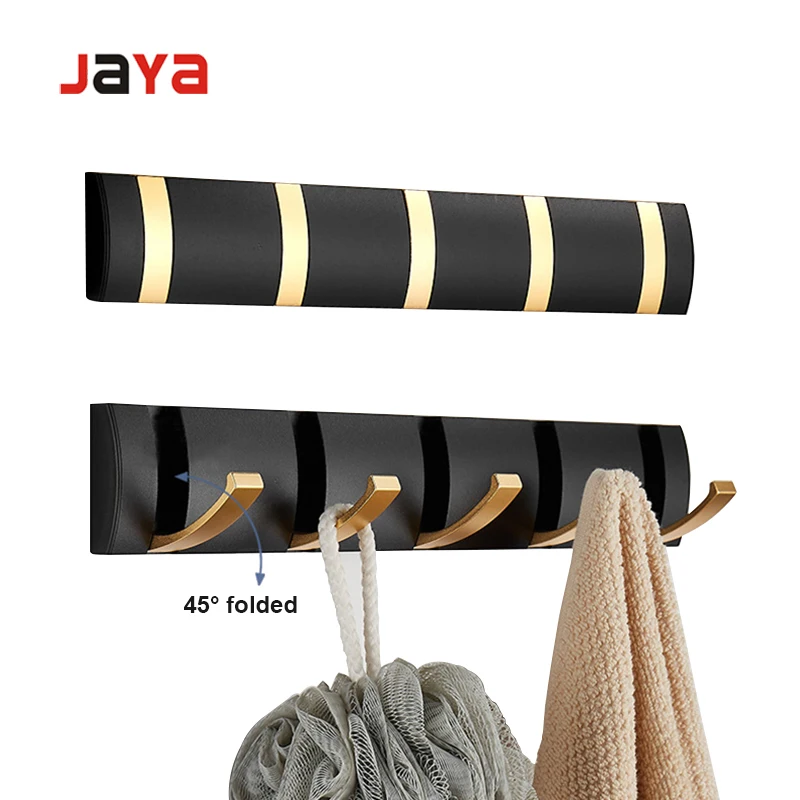 

Black And Gold Hook Door Hanger Hook Single Folding Traceless Thickened Hanging Door Back Coat Hat Row Hook, Black/gold