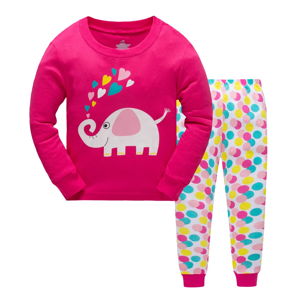 

2020 hot wholesale 100% cotton lovely elephant printed girls' pajamas kid's spring and winter suits children's clothing