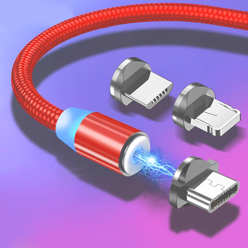 

1m 2mNylon Braided 3 in1 Magnetic Fast Charging USB Data Cable, Black white red