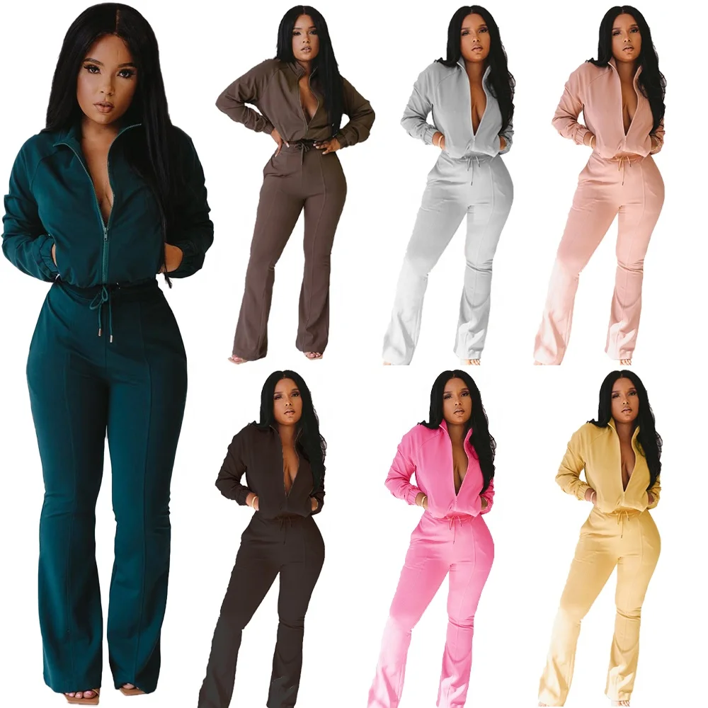 

2021 Amazon hot sale Two Piece Pants Suit Solid Joggers Trumpet Pants Embroidery Fall Outfits Sweatsuit Set Tracksuit For Women, Picture