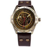 

Mechanical Watch Men SHENHUA 19 Retro Bronze Sport Luxury Top Brand Leather Watch Skeleton Automatic Watches Relogio Masculino