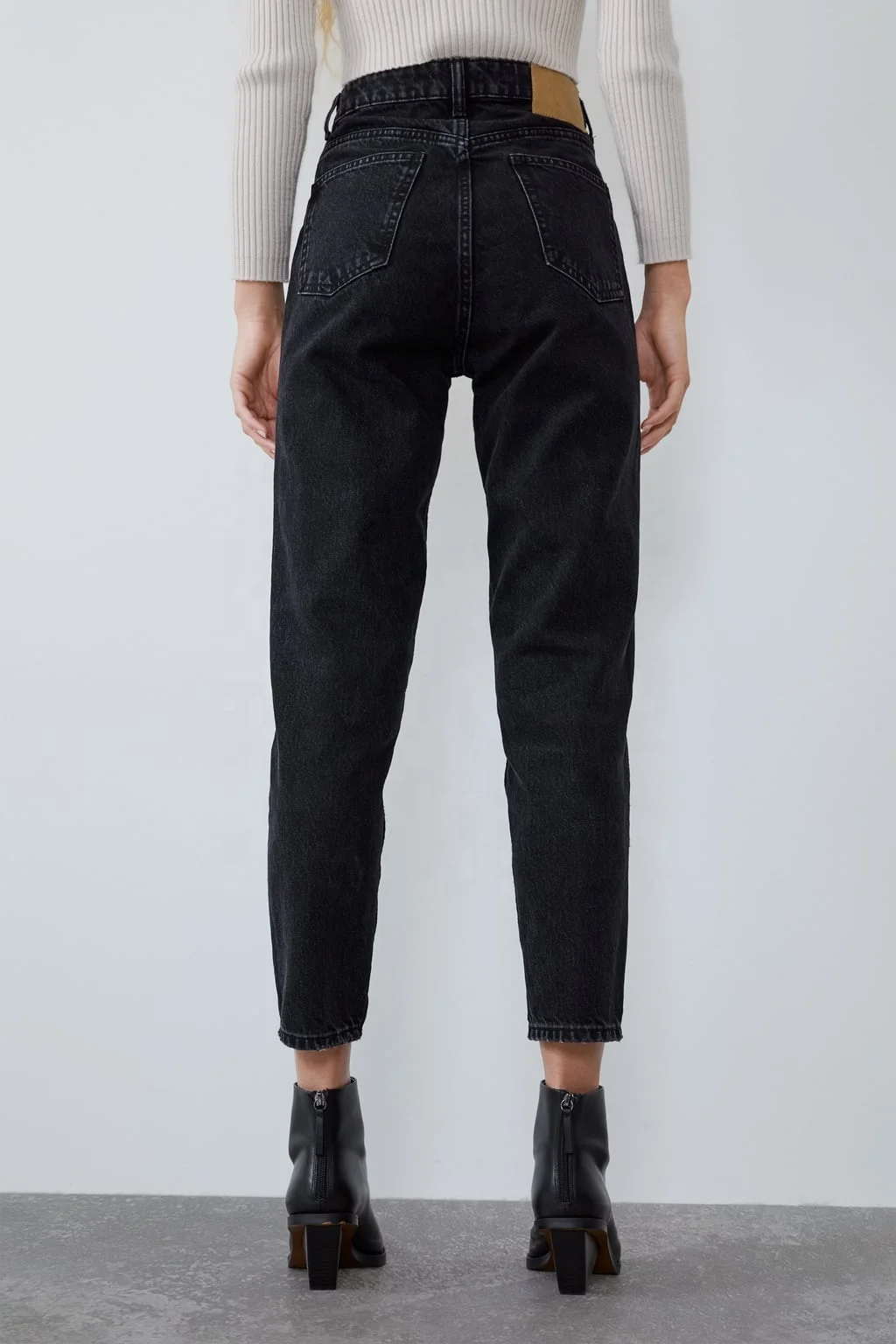 
Custom ladies crop black straight denim pants women jeans 
