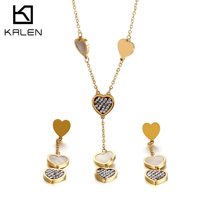

Hot Sale Long Heart Necklace Jewelry Sets Wedding Necklace And Earrings Set