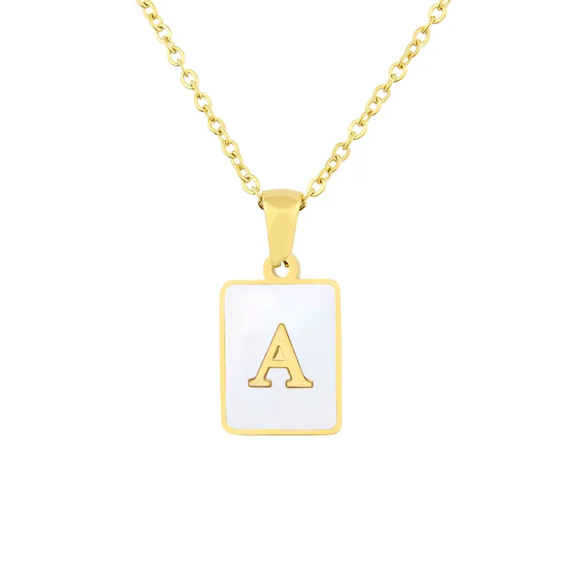 

Trendy Vintage Geometric 26 Alphabet Square Shell Pendant Necklace Simple Women Titanium Steel Letter Chain Party Jewelry