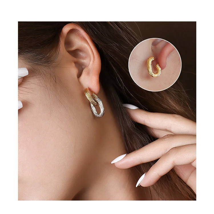 

New Fashion trendy Stainless Steel channel gold plated womens 14k stud earrings
