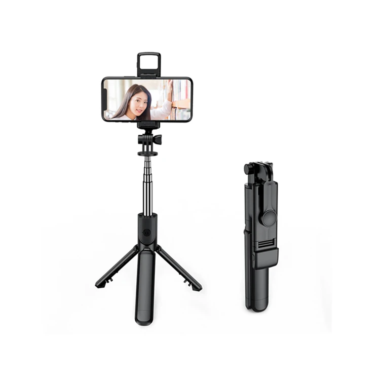 

S03s Wireless selfie stick foldable mini tripod with fill light shutter remote control for IOS Android, Black