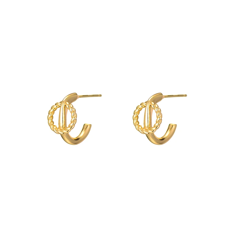 

New Design Trending Women Jewelry Twisting Circle Stud Earring, 14k gold