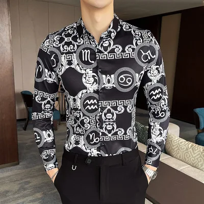 

Autumn new men's thin shirt casual long sleeves big flower fashion printing shirt for men