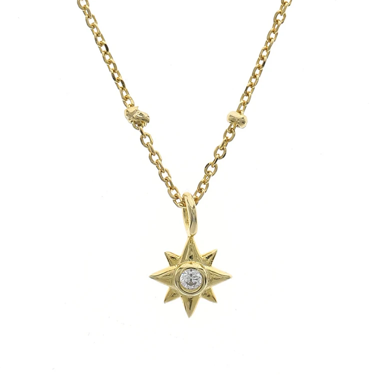 

s925 sterling silver jewelry golden eight-pointed star necklace Korean, Picture shows