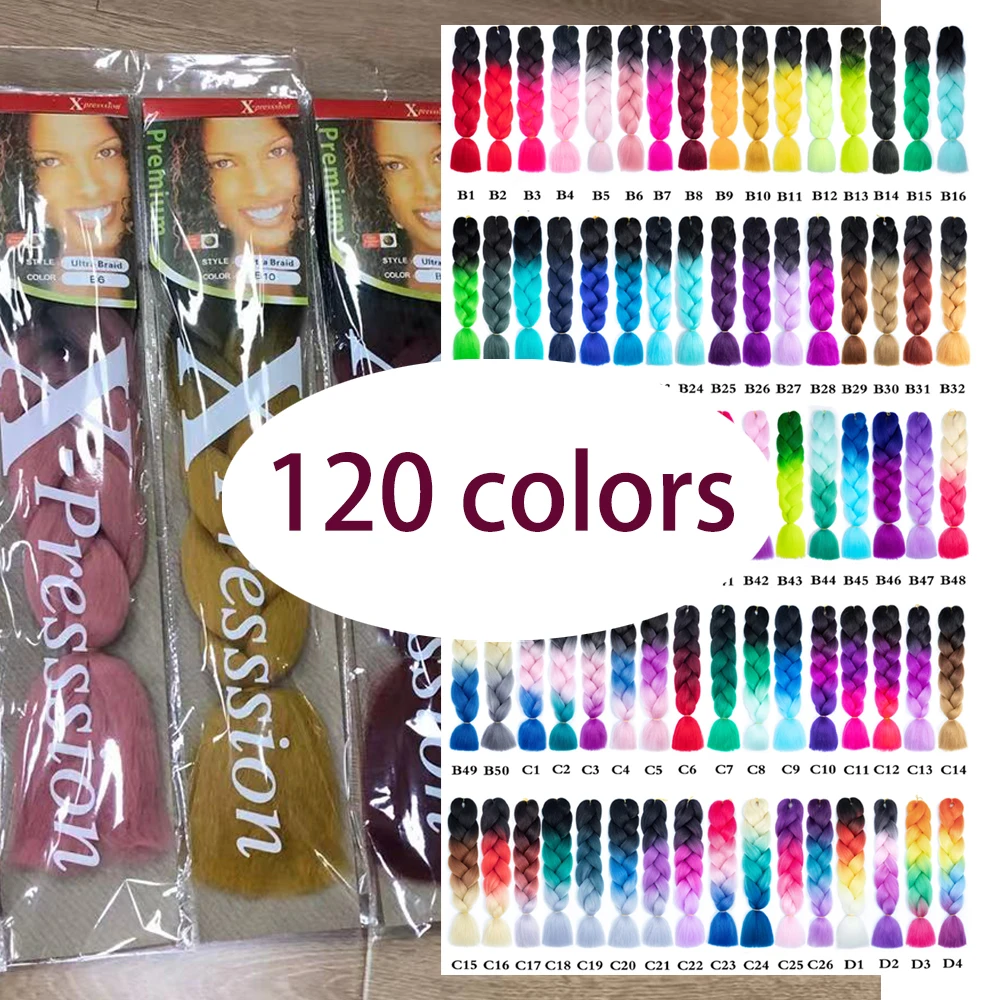 

hot selling silky super afro kinky 3 tone colorful synthetic ombre jumbo meche x-pressions braiding hair extensions