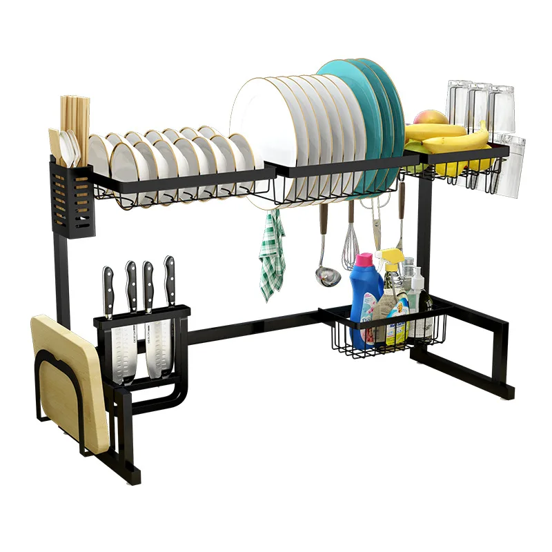 

65Cm Space Saver Over The Sink Dish Drying Rack With Cutlery Sponge Knife Holder
